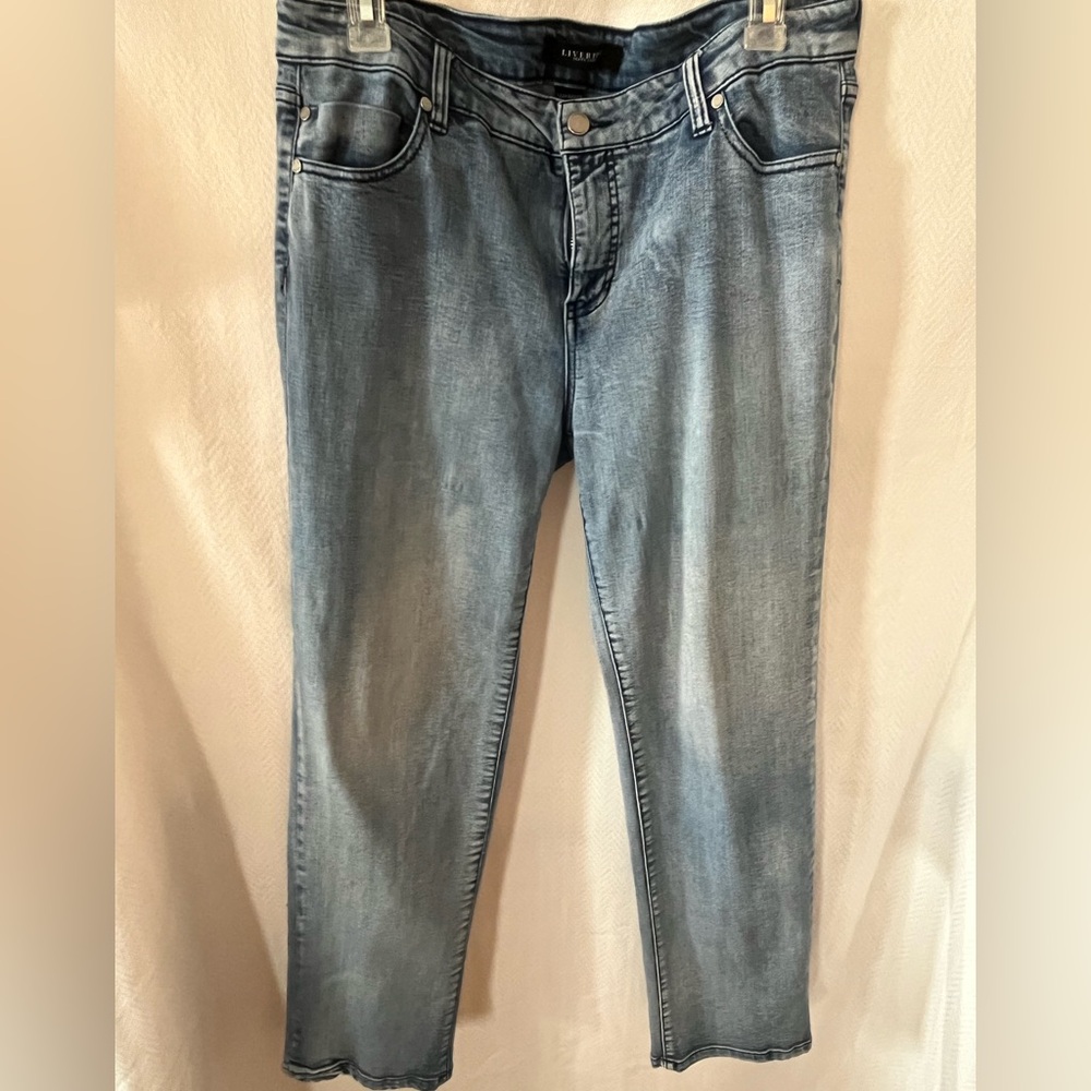 Liverpool Blue Women's Distressed Straight Denim Jeans size 14/32